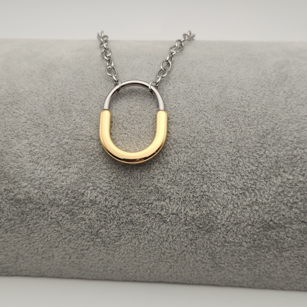 Dual Toned 18k Gold Plated Stainless Steel Padlock Style Chain Necklace.